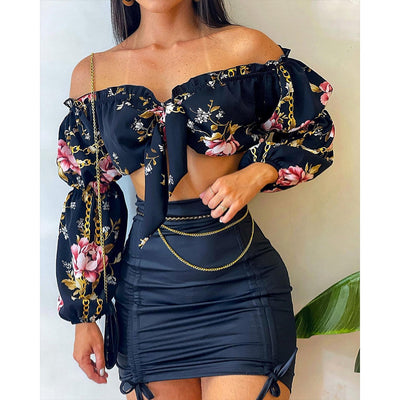 Brissa - Stilrent Tvådelat Set med Off Shoulder Topp