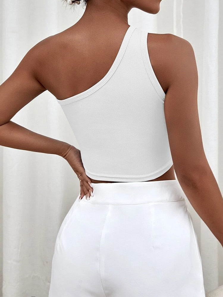 Loren - Trendigt One Shoulder Top med Utskärningar