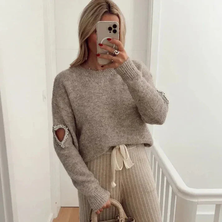Jumper i trendig hjärtformad halsringning för kvinnor