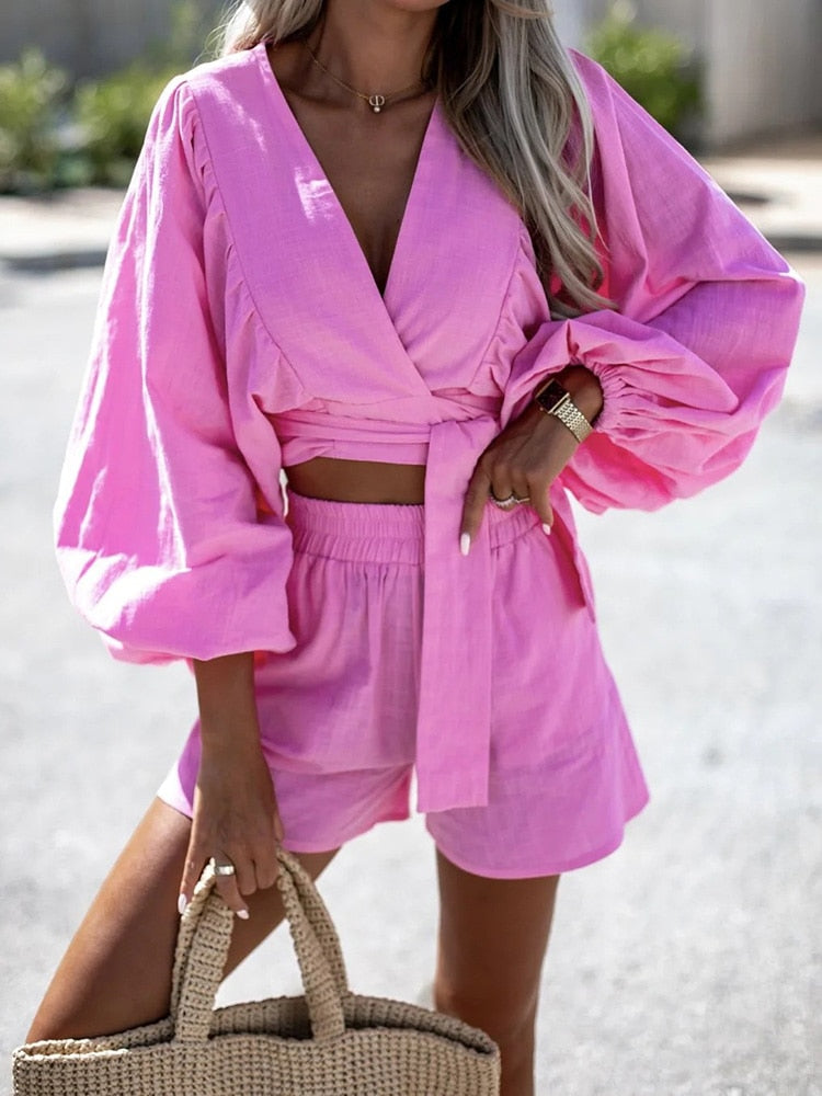 Bianca - Kvinnor Cropped Top & Shorts Set