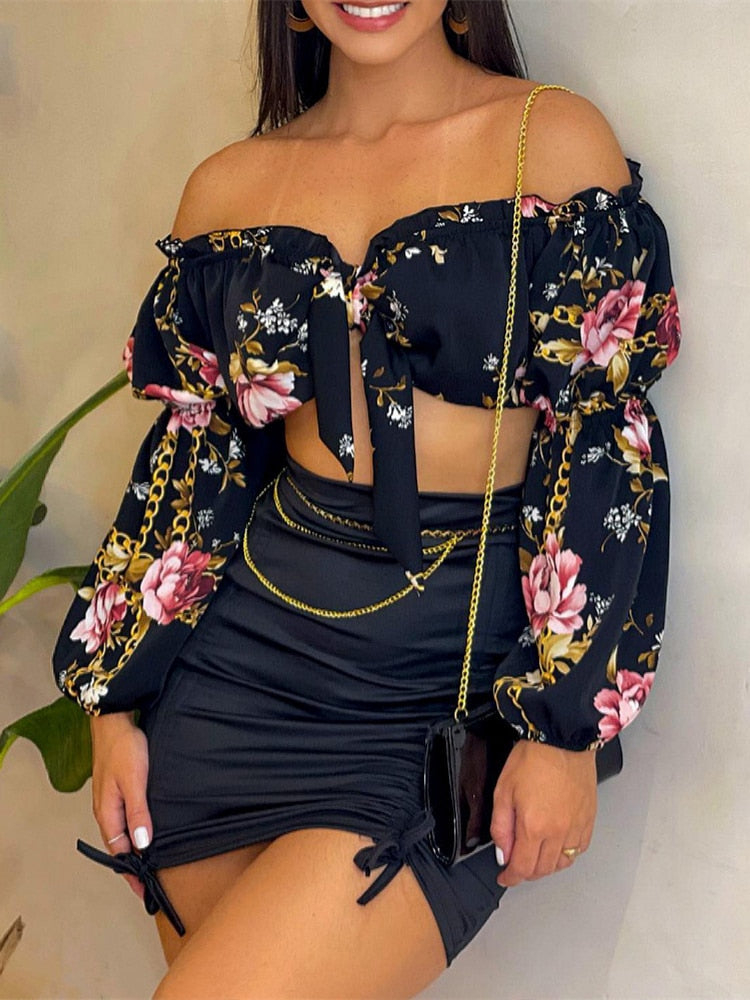 Brissa - Stilrent Tvådelat Set med Off Shoulder Topp