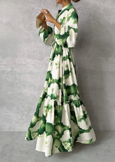 Charlotte – elegantes grünes maxikleid mit v-ausschnitt und langen armeln