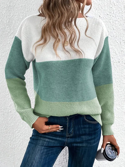Natalie - colour-block långärmad tröja med rund hals
