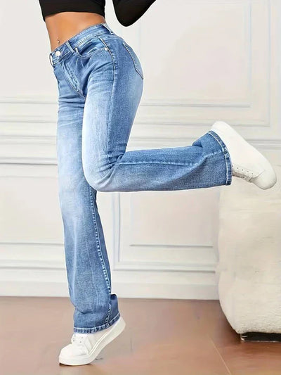 Utsvängda jeans med vintagelook och stretch