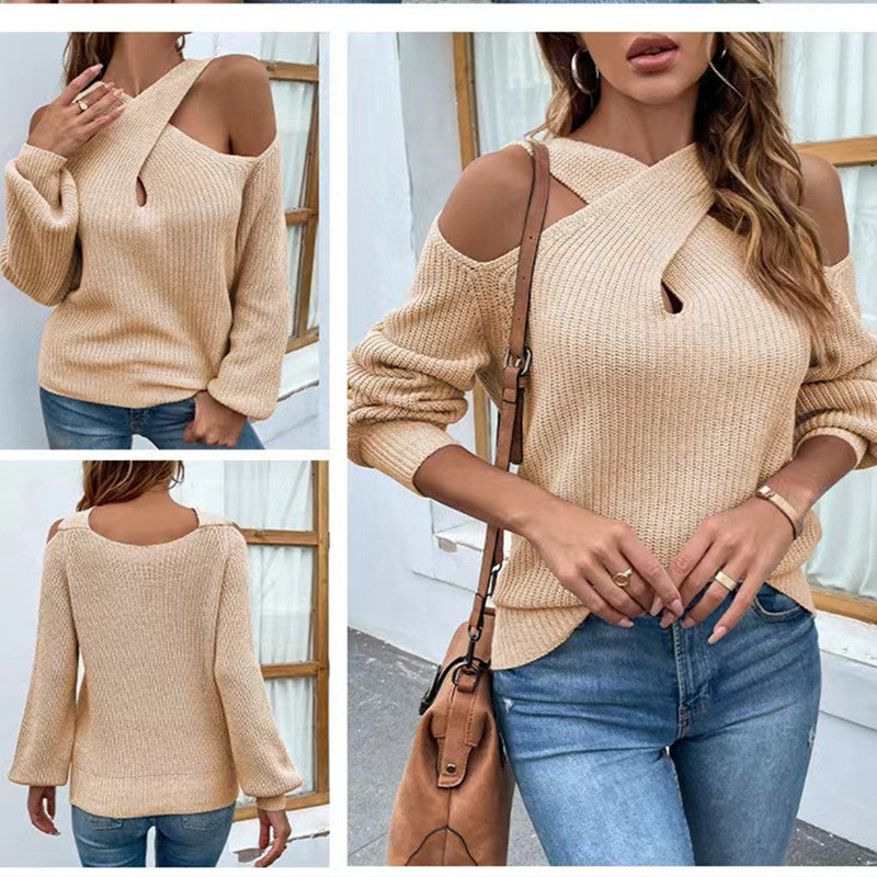 Beige tröja med öppna axlar
