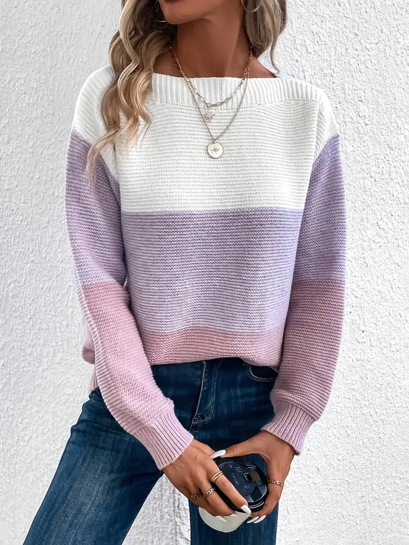 Natalie - colour-block långärmad tröja med rund hals