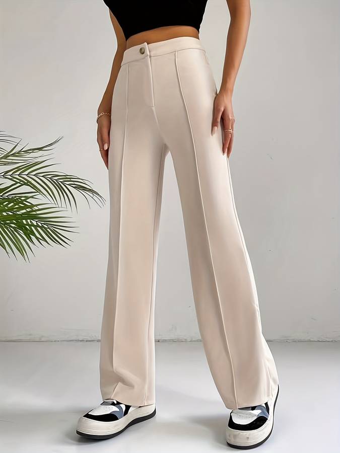 Lycia - Beige Byxor med Hög Midja