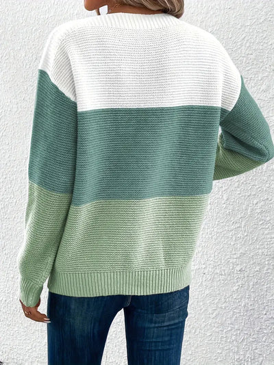 Natalie - colour-block långärmad tröja med rund hals