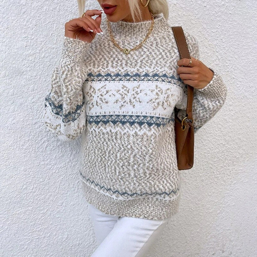 Agnes – oversized tröja med fair isle-mönster och ståkrage