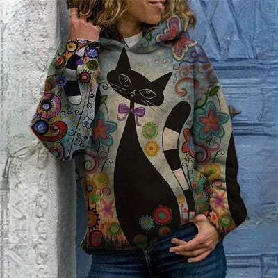 Lucia - elegant hoodie med katttryck