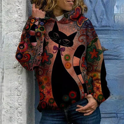 Lucia - elegant hoodie med katttryck