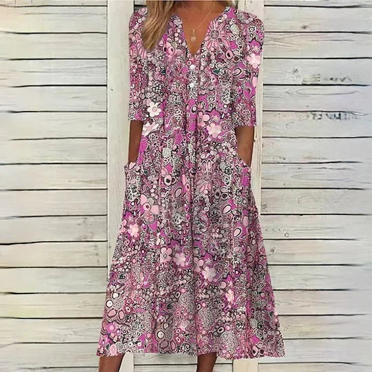 Beige blommig midiklänning - Hannah