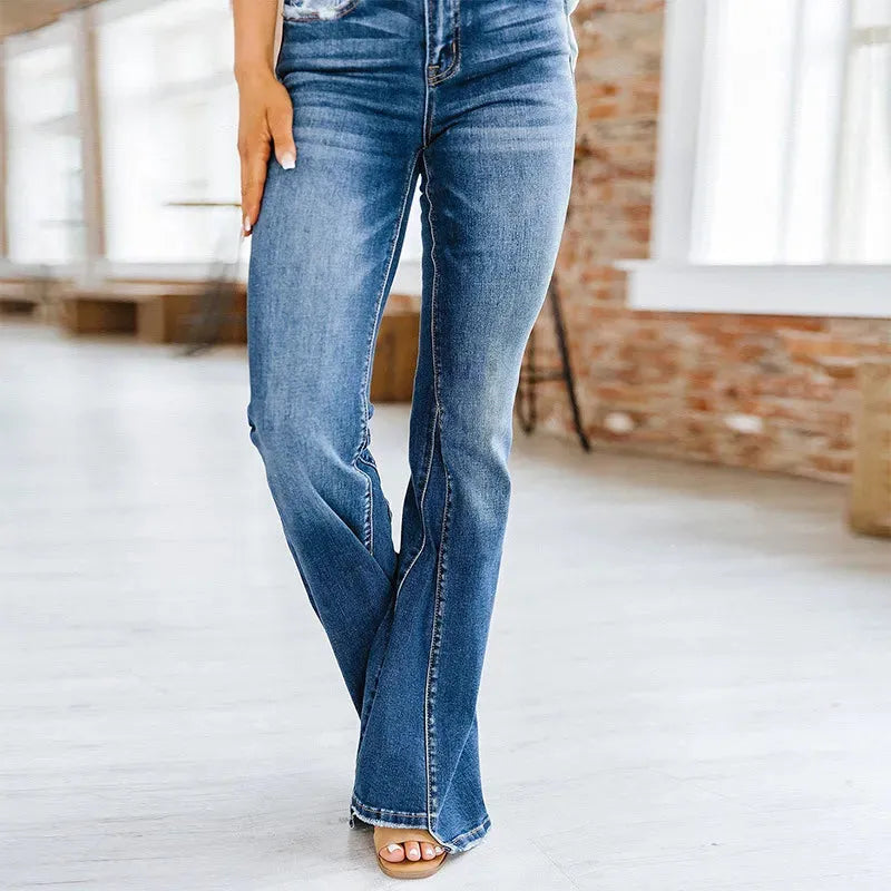 Trendiga jeans med hög midja för modemedvetna kvinnor på vintern