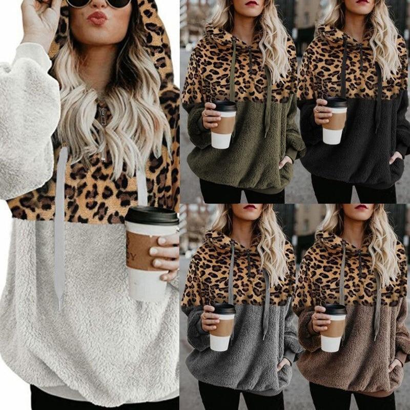 Teddy pullover - extremt varm och mysig hoodie med snyggt leopardmönster för våren