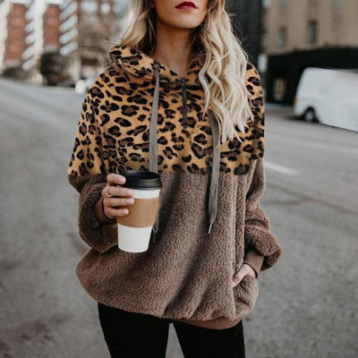 Teddy pullover - extremt varm och mysig hoodie med snyggt leopardmönster för våren