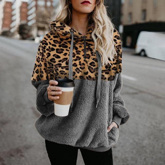 Teddy pullover - extremt varm och mysig hoodie med snyggt leopardmönster för våren