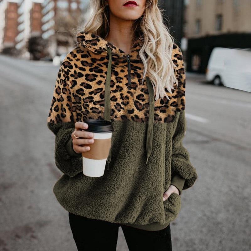 Teddy pullover - extremt varm och mysig hoodie med snyggt leopardmönster för våren