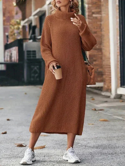 Paula - Kvinnors Mjuka Turtleneck Stickade Klänning
